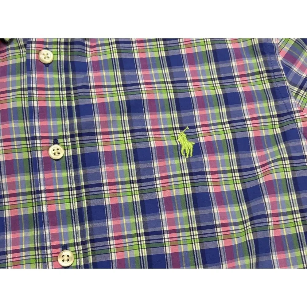 Ralph Lauren Shirt Youth Large 14-16 Plaid Long Sleeve Cotton Button-Up